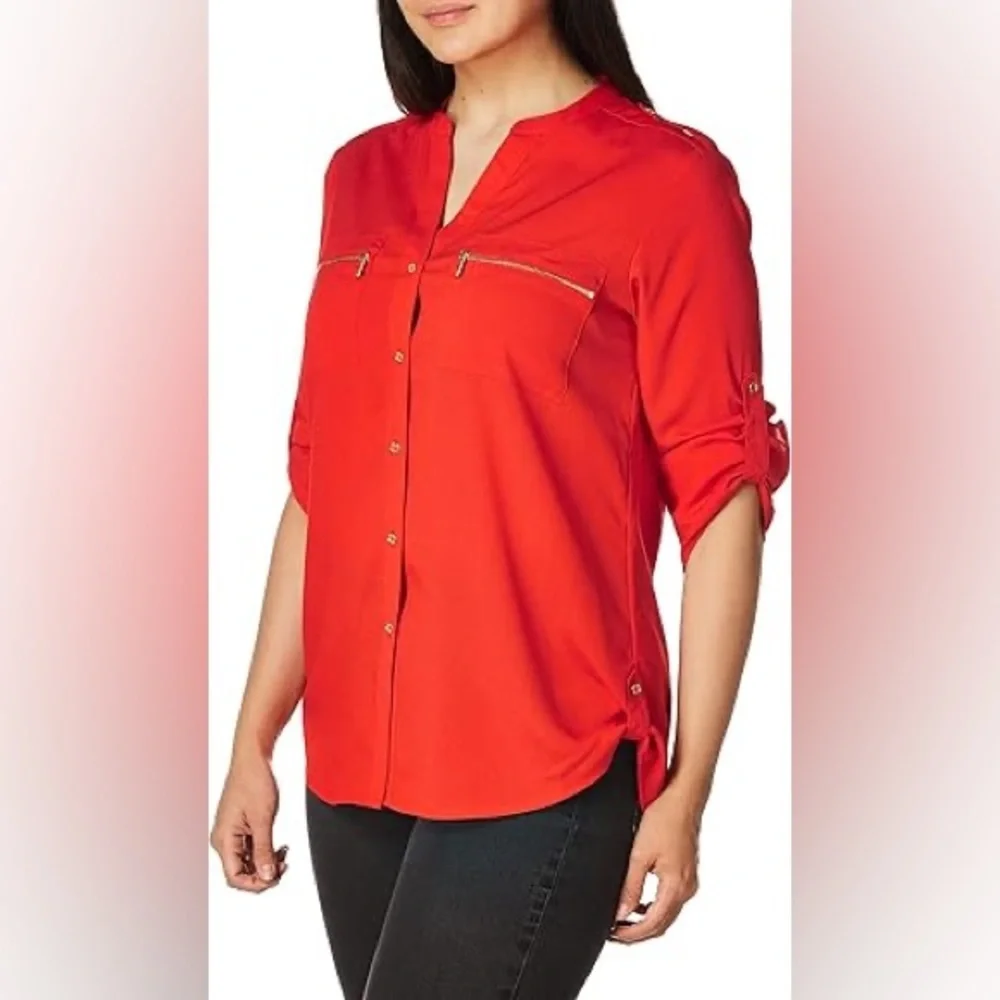 Calvin Klein Button-Up Red/Orange Blouse –‎ Size L